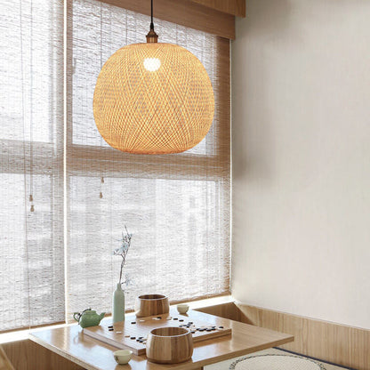 Bamboe Geweven Ronde Bal Beige 1-lichts Japanse Hanglamp