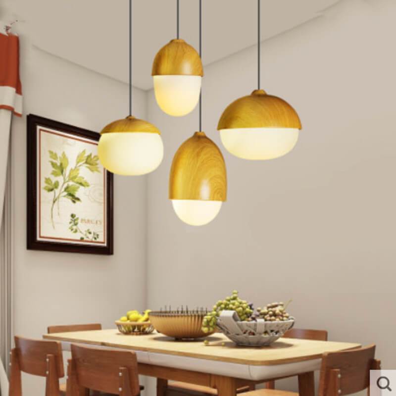 Moderne Beige Notenhouten 1-Lichts Bolvormige Hanglamp