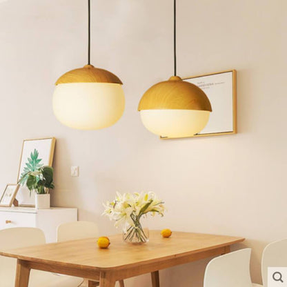 Moderne Beige Notenhouten 1-Lichts Bolvormige Hanglamp