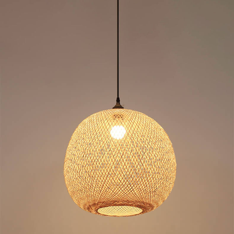 Bamboe Geweven Ronde Bal Beige 1-lichts Japanse Hanglamp