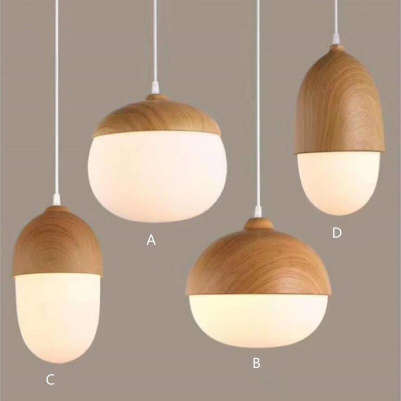 Moderne Beige Notenhouten 1-Lichts Bolvormige Hanglamp