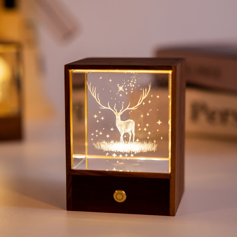 Creatieve Houten Doos Led Nachtlampje Decoratieve Touch Dimbare Tafellamp