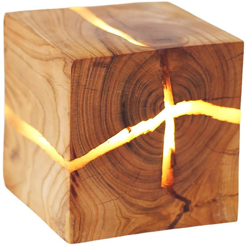 Creatieve Gebarsten Massief Houten Vierkante Wandlamp Met 1 Lamp