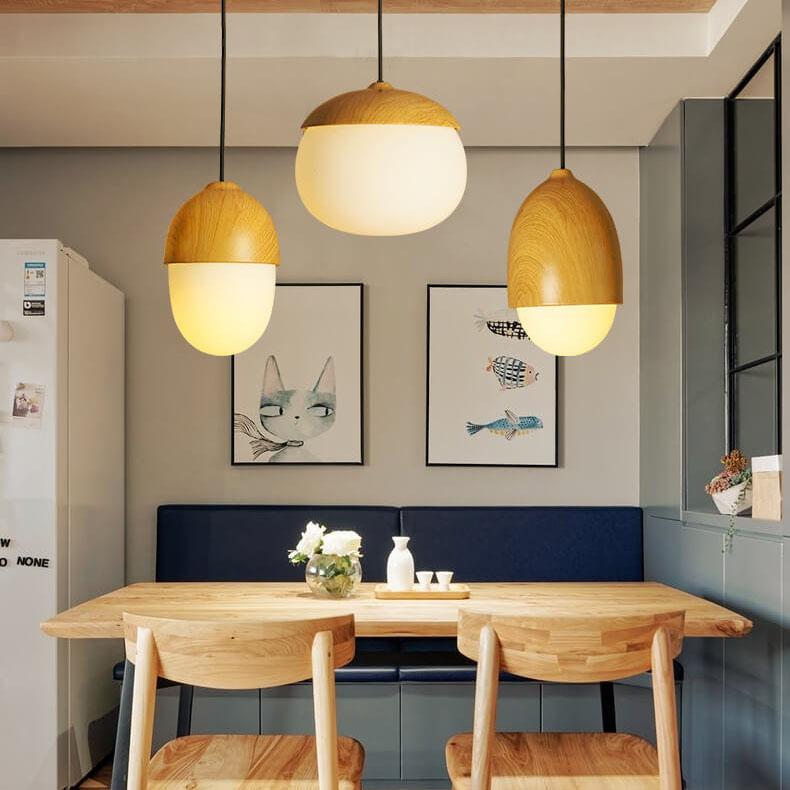 Moderne Beige Notenhouten 1-Lichts Bolvormige Hanglamp