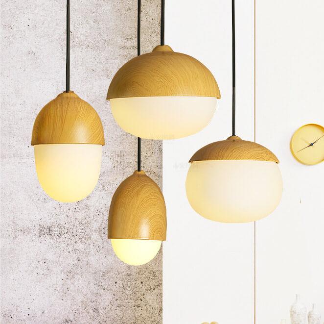 Moderne Beige Notenhouten 1-Lichts Bolvormige Hanglamp