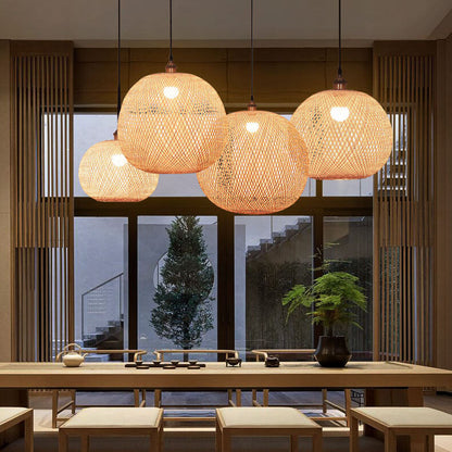 Bamboe Geweven Ronde Bal Beige 1-lichts Japanse Hanglamp