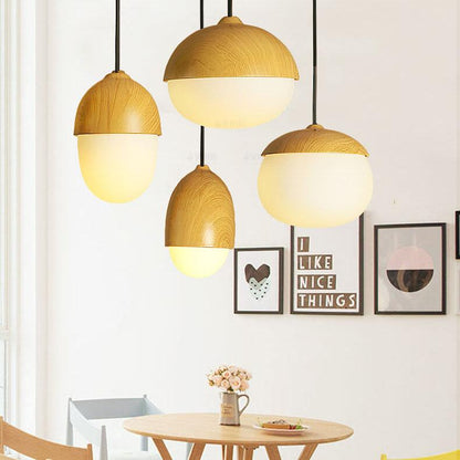 Moderne Beige Notenhouten 1-Lichts Bolvormige Hanglamp