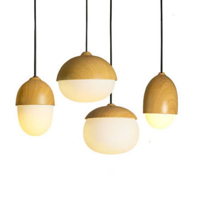 Moderne Beige Notenhouten 1-Lichts Bolvormige Hanglamp