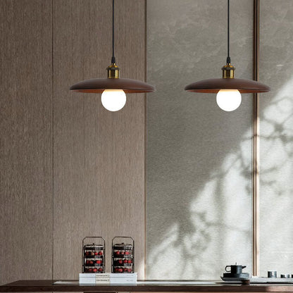 Minimalistische Houten Hanglamp Met Één Lamp In De Vorm Van Een Schotel