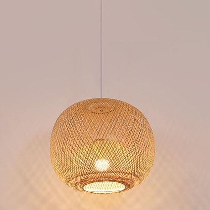 Bamboe Geweven Ronde Bal Beige 1-lichts Japanse Hanglamp