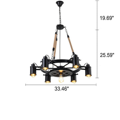 Industriële Retro Gear Wrought Ion Hennep Touw 6/8/10-Lichts Kroonluchter