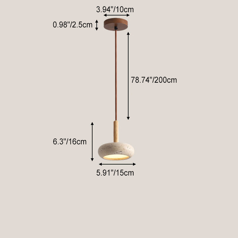 Hedendaagse Scandinavische Ovale Massief Houten Gele Travertijn Led Hanglamp Voor Woonkamer