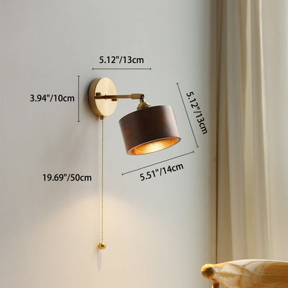 Moderne Scandinavische Ronde Kegelvormige Koperen Houten Wandlamp Met 1 Lichtpunt Voor De Slaapkamer