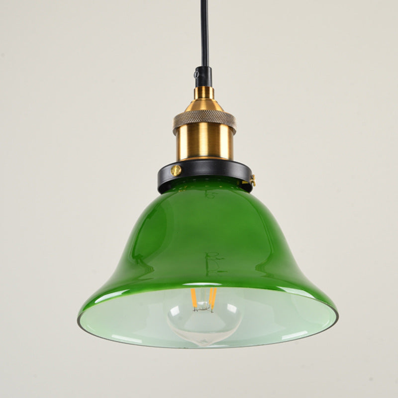 Hedendaagse Retro Smaragdgroene Uitlopende Glazen Kap 1-Lichts Hanglamp Voor Eetkamer