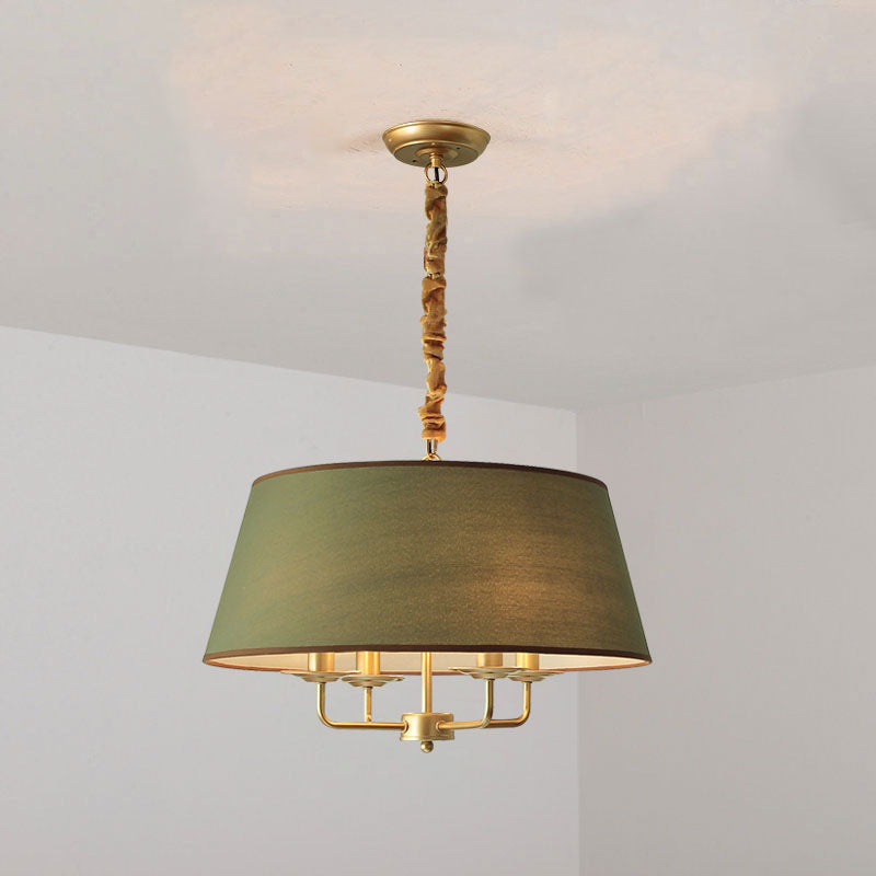 Europese Vintage Klassieke Ijzeren Stoffen Hanglamp Met 4 Lampen