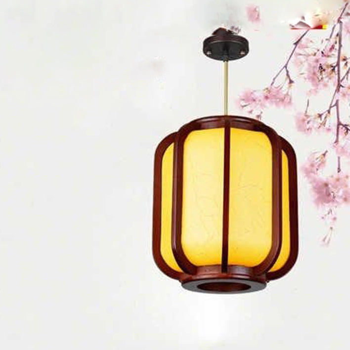 Moderne Chinese Imitatie Schapenvacht Houten Lantaarn 1-Lichts Hanglamp