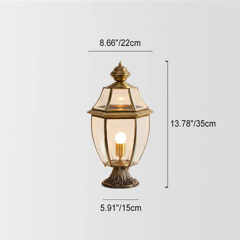 Europese Luxe Volledig Koperen, Heldere Glazen Lantaarnpaal, 1/3 Licht, Waterdichte Patio-landschapsverlichting