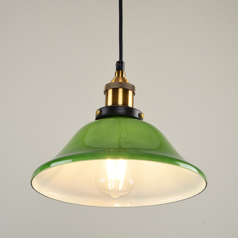 Hedendaagse Retro Smaragdgroene Uitlopende Glazen Kap 1-Lichts Hanglamp Voor Eetkamer