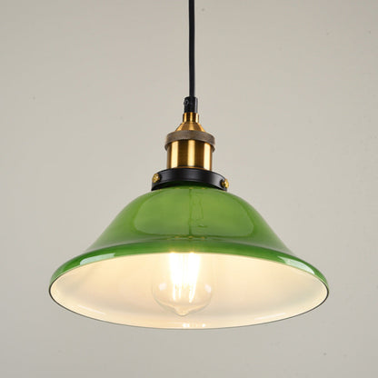 Hedendaagse Retro Smaragdgroene Uitlopende Glazen Kap 1-Lichts Hanglamp Voor Eetkamer