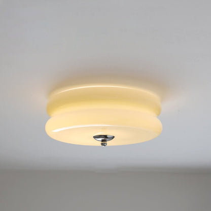 Franse Minimalistische Crèmekleurige Glazen Ronde Led Plafondlamp