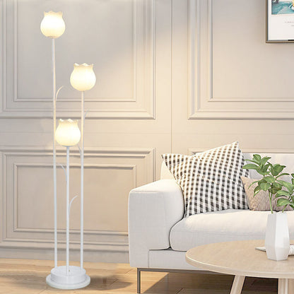 Moderne Scandinavische Cilindervormige Bloemen Ijzeren Glazen 3-lichts Staande Vloerlamp Voor De Woonkamer