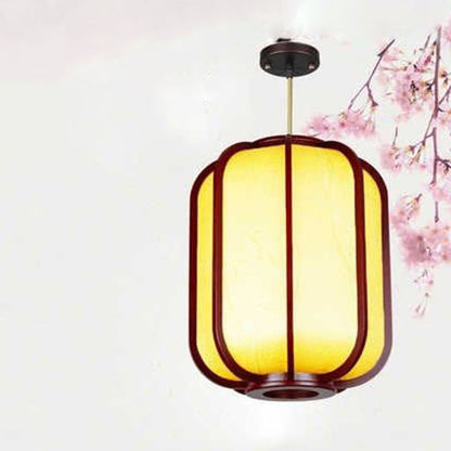 Moderne Chinese Imitatie Schapenvacht Houten Lantaarn 1-Lichts Hanglamp