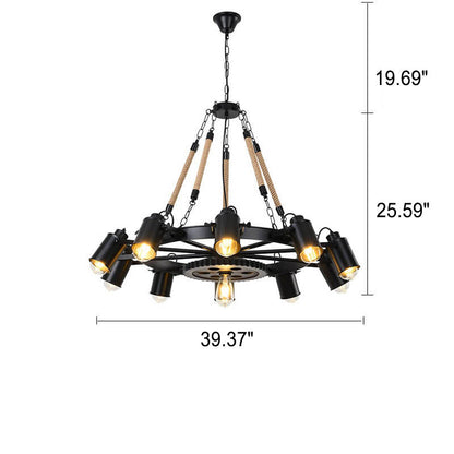 Industriële Retro Gear Wrought Ion Hennep Touw 6/8/10-Lichts Kroonluchter