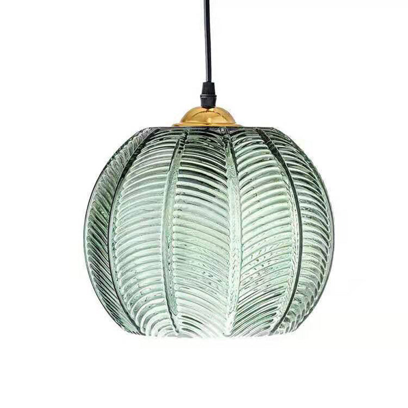 Hedendaagse Simplicity Groene Bladpatroon Glazen Bol Kap 1-Lichts Hanglamp Voor Woonkamer