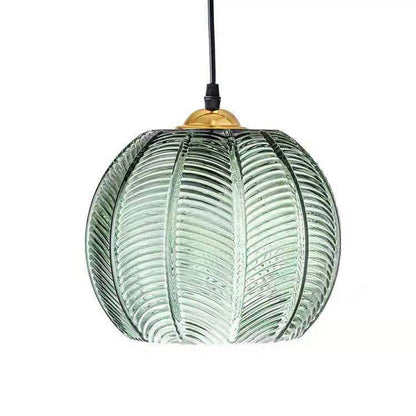 Hedendaagse Simplicity Groene Bladpatroon Glazen Bol Kap 1-Lichts Hanglamp Voor Woonkamer