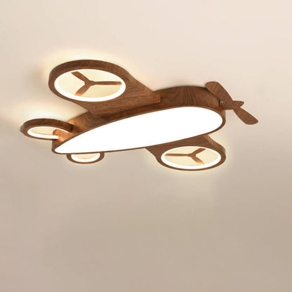 Cartoon Creatieve Houtnerf Vliegtuig Led Kinder Plafondlamp