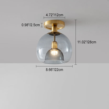 Moderne Scandinavische Ronde Koperen Glazen 1-lichts Semi-inbouw Plafondlamp Voor Woonkamer