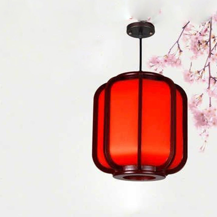 Moderne Chinese Imitatie Schapenvacht Houten Lantaarn 1-Lichts Hanglamp