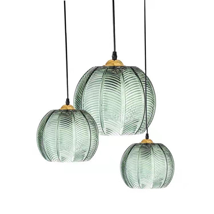 Hedendaagse Simplicity Groene Bladpatroon Glazen Bol Kap 1-Lichts Hanglamp Voor Woonkamer