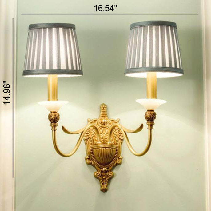 Europese Luxe Stoffen Messing Gesneden 1/2 Licht Wandlamp