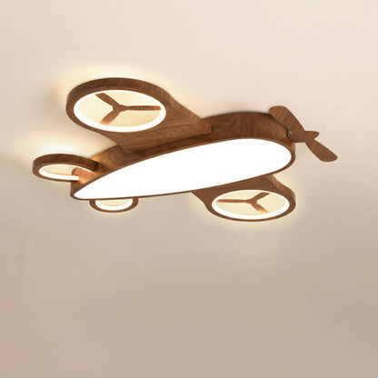 Cartoon Creatieve Houtnerf Vliegtuig Led Kinder Plafondlamp