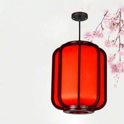 Moderne Chinese Imitatie Schapenvacht Houten Lantaarn 1-Lichts Hanglamp