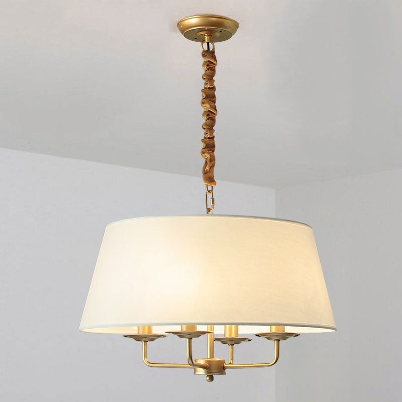 Europese Vintage Klassieke Ijzeren Stoffen Hanglamp Met 4 Lampen