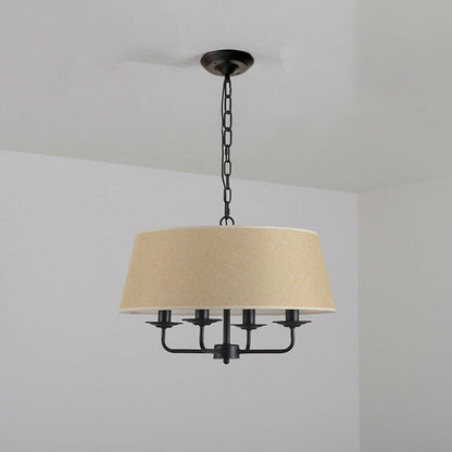 Europese Vintage Klassieke Ijzeren Stoffen Hanglamp Met 4 Lampen