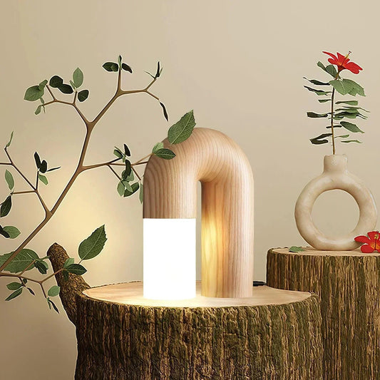 Diapololamp Zwart Natuurlijk Walnoot Moderne Tafellamp