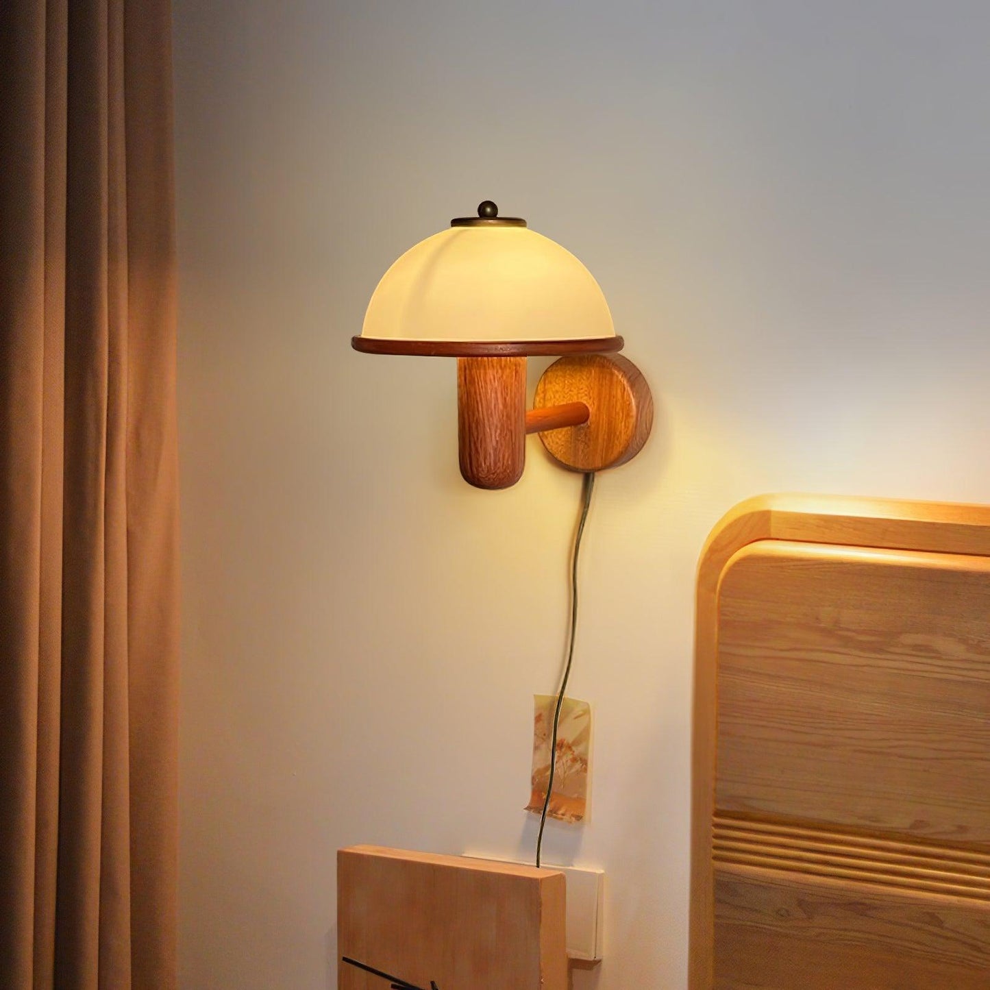 Paddestoel Houten Wandlamp